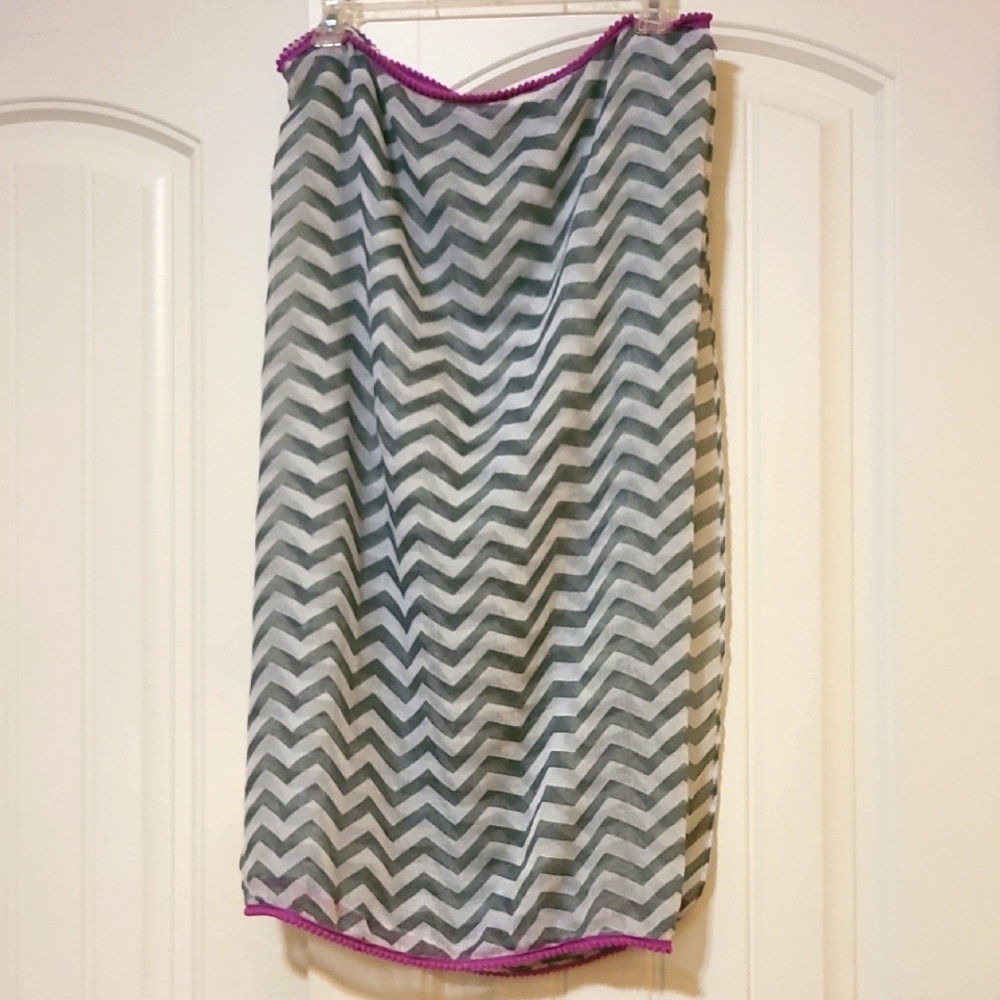 Chevron Patterned Gray scarf/wrap/sarong with Purple Trim